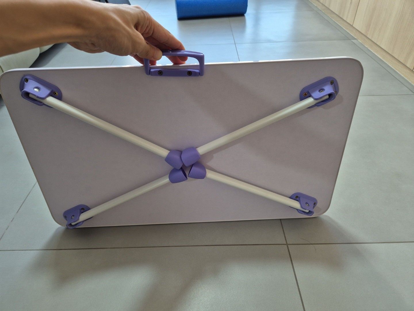 Small Foldable Table (Category: Tables & Sets) located in Singapore. Submitted by von.matterhorn (Listing ID 1457043054, Image 2). Description: Small foldable table. Suitable for placing laptop on lap. Approximate dimensions: 60cm x 30cm x 15cm Self-collect from Clementi MRT..