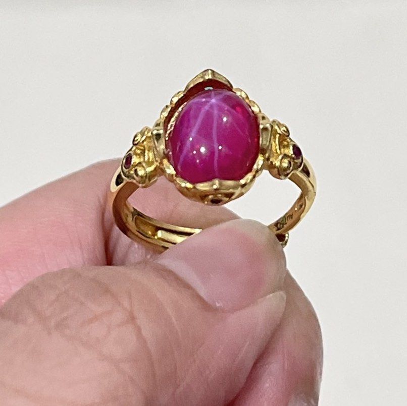 Starlight Ruby Stone Ring Golden Tone Adjustable Setting (Category: Rings) located in Antipolo. Submitted by aristokai (Listing ID 1457126269, Image 1). Description: ❤️ HQ Starlight Ruby stone in an affordable metal alloy golden tone setting .
