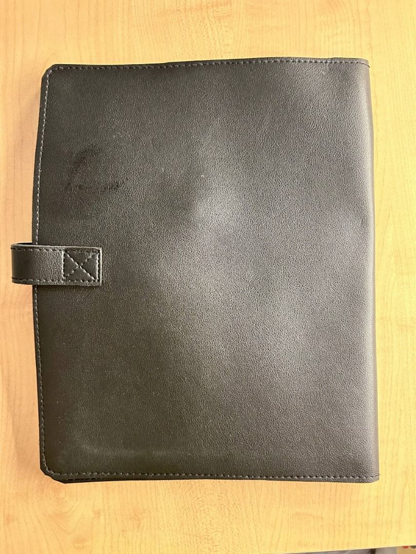 Straightforward Organizer Folio with Card Slots and Pen Loop (Category: Stationery & School Supplies) located in Manila. Submitted by softlysorted (Listing ID 1457084307, Image 3). Description: Minimalist black folio organizer from Straightforward • Smooth leather-like exterior • Secure buckle-strap magnetic closure • Large sleeve for a notebook or documents • Multiple interior pockets and compartments • Opens flat for easy access • Ideal for sta