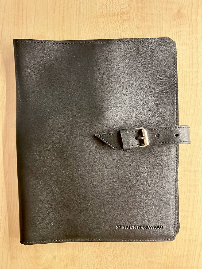 Straightforward Organizer Folio with Card Slots and Pen Loop (Category: Stationery & School Supplies) located in Manila. Submitted by softlysorted (Listing ID 1457084307, Image 2). Description: Minimalist black folio organizer from Straightforward • Smooth leather-like exterior • Secure buckle-strap magnetic closure • Large sleeve for a notebook or documents • Multiple interior pockets and compartments • Opens flat for easy access • Ideal for sta