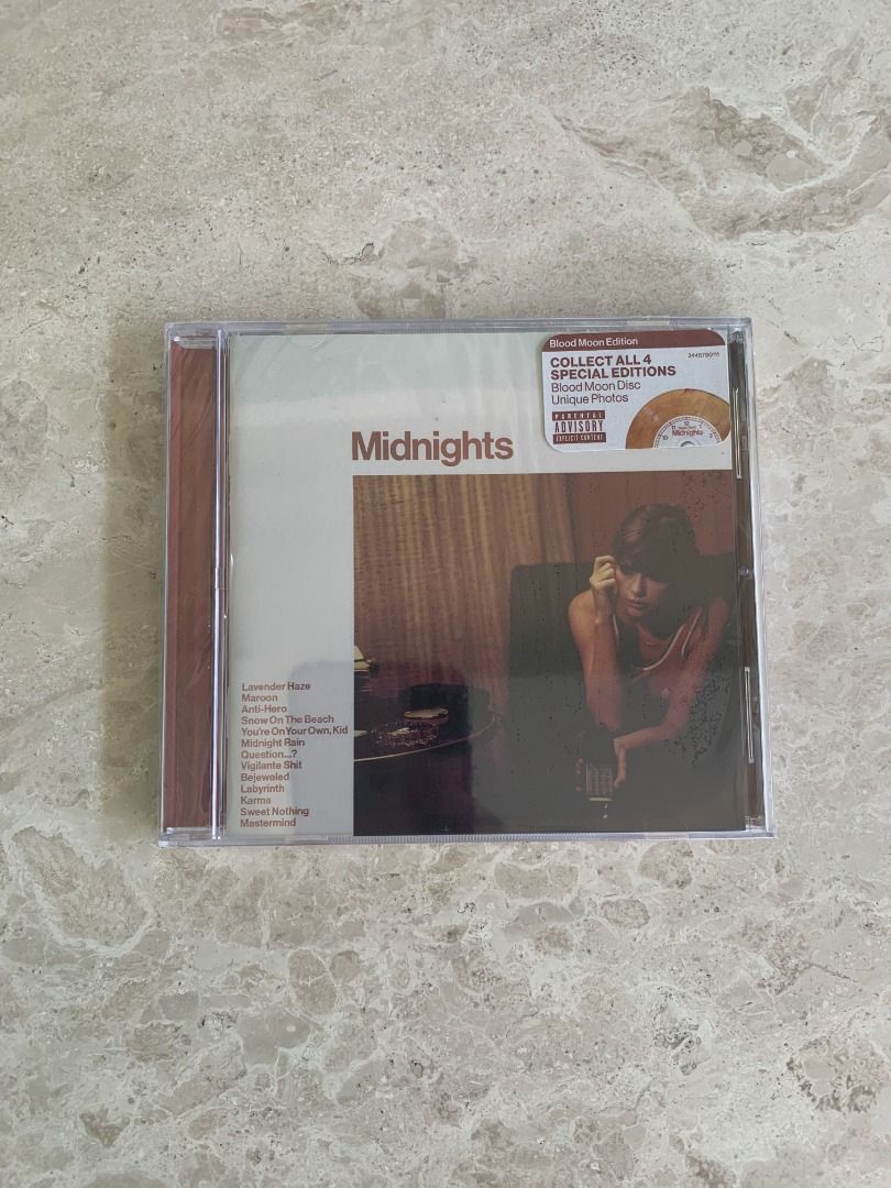Taylor Swift Midnights (Blood Moon Edition) CD (Category: CDs & DVDs) located in Makati City. Submitted by shopwithmeraki_ (Listing ID 1457006726, Image 2). Description: Decluttering 📍 Location: Makati City • Item: Midnights Album • Variant: Blood Moon Edition • Condition: Excellent (Sealed) • Selling price: ₱1,600 • Payment methods: Maribank / GCash / Maya / GoTyme / QRPH / Bank Transfer • Delivery: Buyer shoulders shipping/delivery via Lalamov