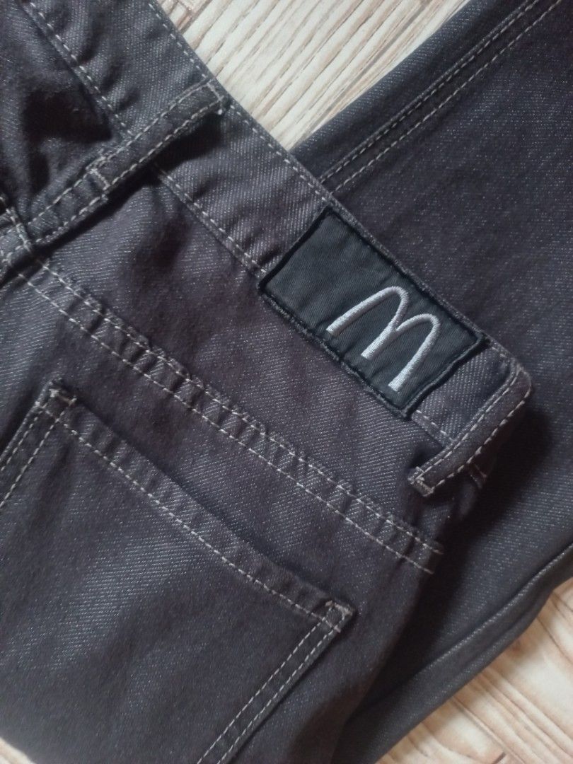 Upcycled McDonald's Apparel Upcycled into Flared Pants - Size S (Category: Jeans) located in Rizal. Submitted by magi_declutters (Listing ID 1457086913, Image 2). Description: - Upcycled McDonald's Apparel Collection Flared Pants - Dark Grey Wash Denim - Size: S - Measurements: Length 89 cm, Width 44 cm, Waist 71 cm - Unique Flared Leg Design - Perfect for a Casual, Stylish Outfit - Kindly check measurements before buying.