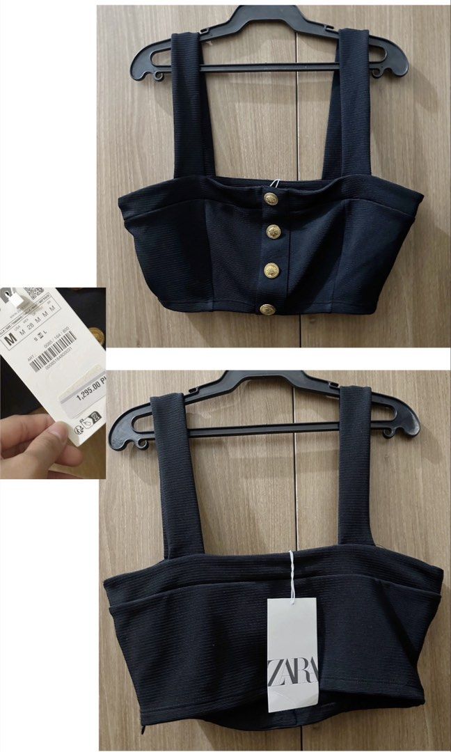 Zara crop top with gold buttons (Category: Others Tops) located in Mandaluyong City. Submitted by declutterstuff12 (Listing ID 1457119880, Image 2). Description: Without tag Washed but not used.