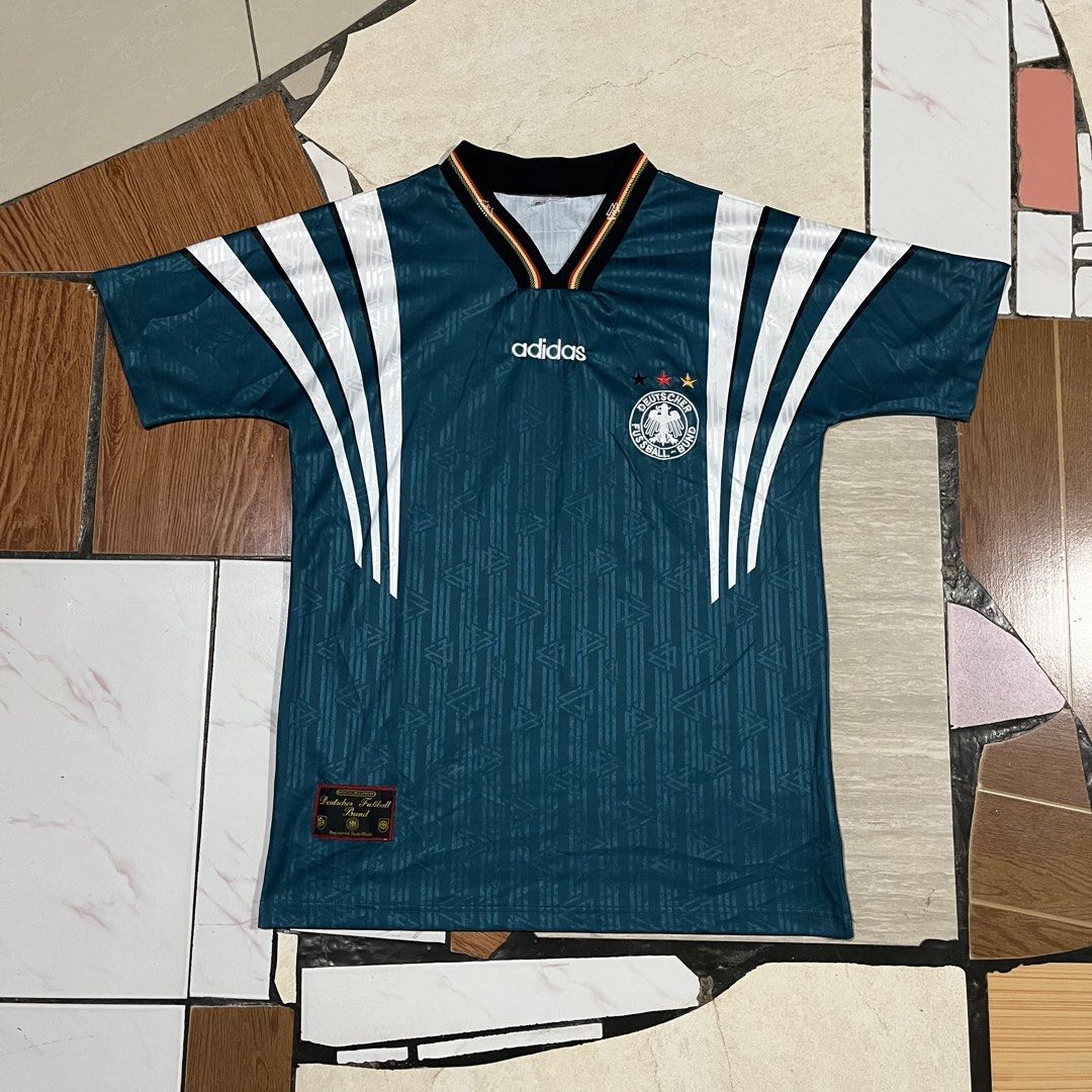Adidas 1996 Germany Away Jersey (Category: Tshirts & Polo Shirts ) located in Bacolod City. Submitted by cdargg (Listing ID 1457292787, Image 2). Description: Adidas 1996 Germany Away Jersey Size: Large Dimension: Width - 21 Length - 29 Good as new Cut necktag Flawless.