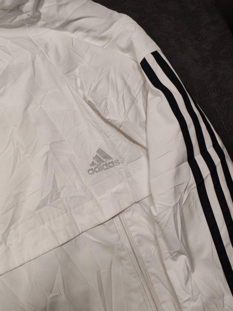 Adidas White Long Coat Jacket (Category: Coats, Jackets and Outerwear) located in Kalibo. Submitted by relivethearchives (Listing ID 1457160277, Image 3). Description: Adidas White Long Coat Jacket in Excellent Condition Size Large on tag DIMES Width: 21 Length: 35 📍 Need Wash.