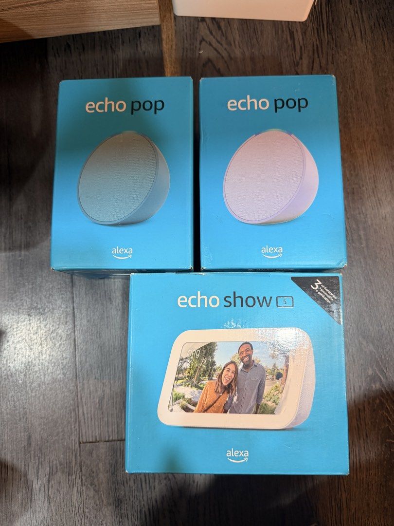 Amazon Echo Pop & Echo Show 5 Smart Devices speaker (Category: Soundbars, Speakers & Amplifiers) located in Manila. Submitted by raintan888 (Listing ID 1457206481, Image 3). Description: For sale: 2 pcs Amazon Echo Pops (Blue, Lavender) + 1 Amazon Echo Show 5 (with display) - All items are brand new and sealed in original packaging. - Ideal for controlling your smart home devices. - Enjoy your favorite music with these smart speakers. - Great val