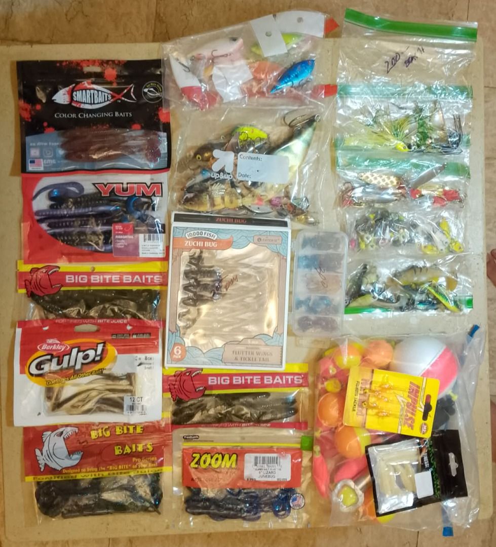Assorted Fishing Lures, Baits, Floats, and Hooks (Category: Fishing) located in Binan City. Submitted by ollkorrect (Listing ID 1457264220, Image 1). Description: Bundle 1 – Soft Plastics & Worms 📌 Soft Plastic Baits Bundle – Big Bite, Zoom, YUM, Gulp, Kalin's & more (30+ pcs) Mixed lot of soft plastic worms, grubs, and creature baits — mostly still in original branded packaging (Big Bite Baits, Zoom, YUM, Berkley Gulp, Kalin's, SmartBaits, 13 F