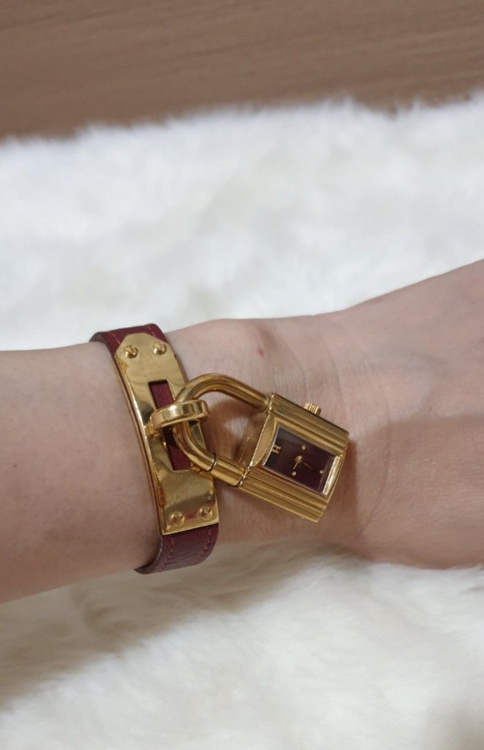 Authentic Hermes Kelly Watch Red Taurillon Clemence (Category: Luxury Accessories) located in Pasig City. Submitted by castlescollections (Listing ID 1414542216, Image 1). Description: authentic hermes kelly watch with box in good condition.