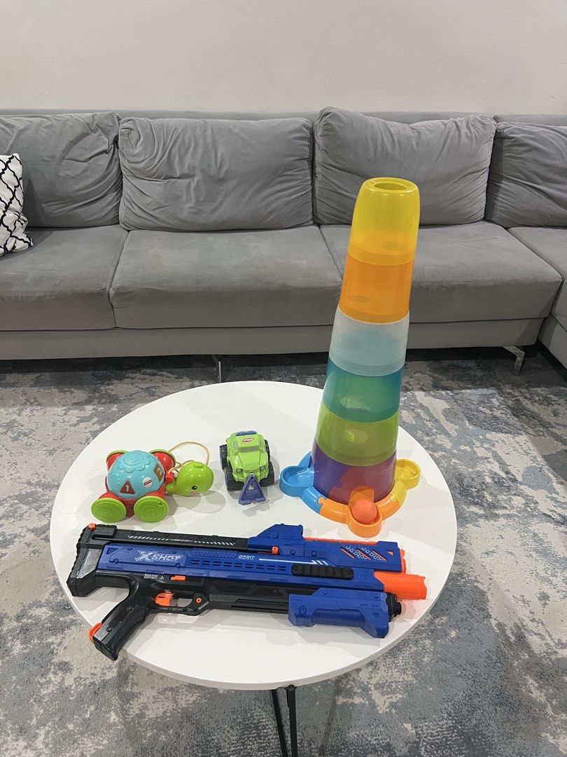 Baby Toddler Educational Toys Bundle (Category: Infant Playtime) located in Paranaque City. Submitted by sorajapanluxshoppe (Listing ID 1457195412, Image 2). Description: Baby Toddler Toys As is Condition Ball drop tower Shaking pull car toy turtle pull toy free xshot toy ***not working anymore sf c/o buyer.