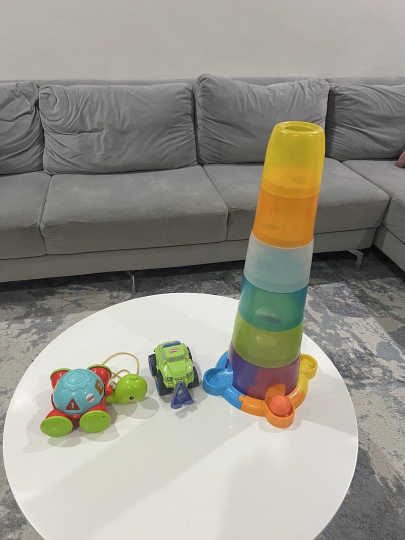 Baby Toddler Educational Toys Bundle (Category: Infant Playtime) located in Paranaque City. Submitted by sorajapanluxshoppe (Listing ID 1457195412, Image 1). Description: Baby Toddler Toys As is Condition Ball drop tower Shaking pull car toy turtle pull toy free xshot toy ***not working anymore sf c/o buyer.