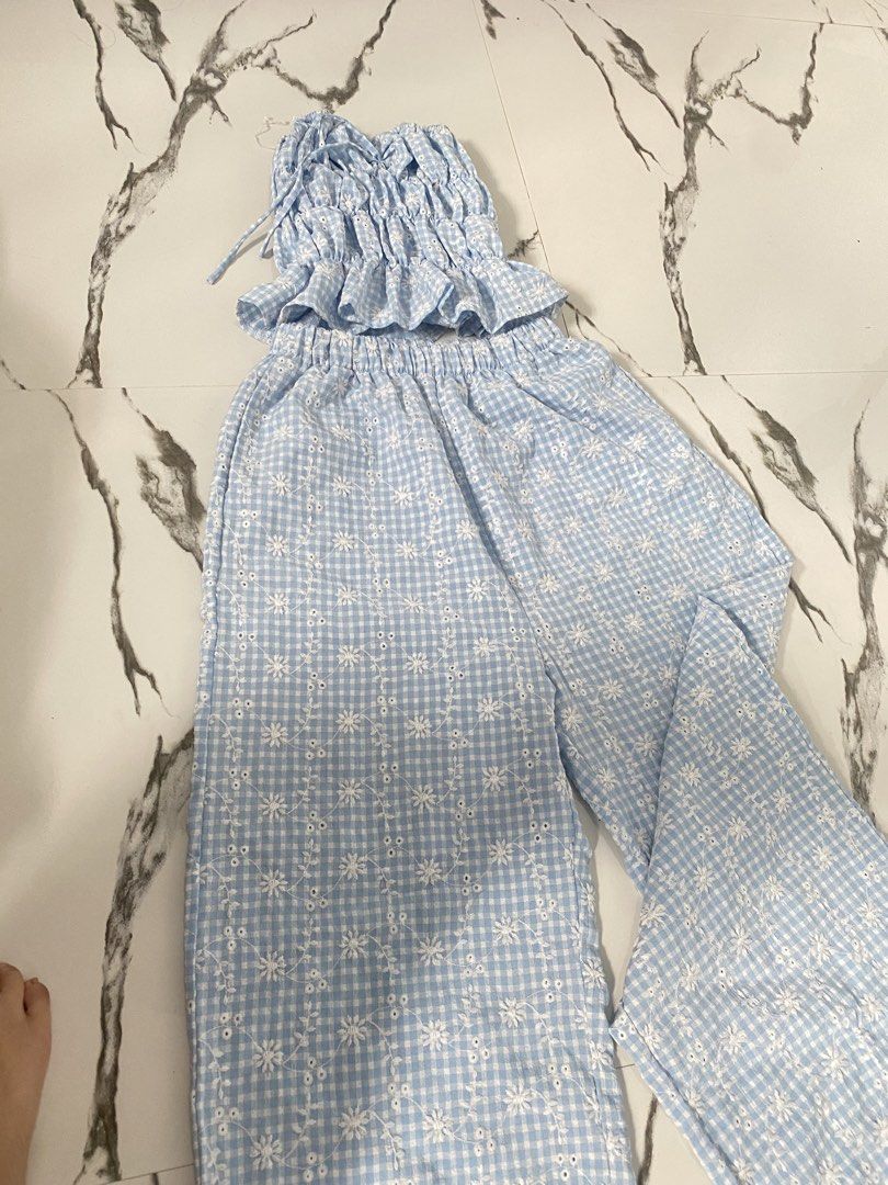 Blue Gingham Eyelet Crop Top and Pants Set (Category: Sets or Coordinates) located in Manila. Submitted by louvmae (Listing ID 1457165996, Image 2). Description: 📌Condition: worn 1 time/ Gently used 📌Reason for selling: Decluttering/ not my style anymore 📌Price:PHP400 📌Location-Sariaya Quezon 📌Shipping:buyer’s shoulder ✨ Please note: • Photos are taken by me what you see is what you’ll receive. • Minor signs of use will be mentioned honestly