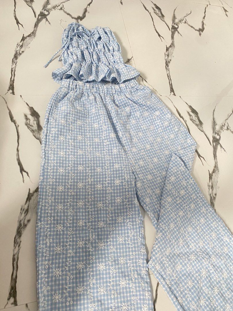 Blue Gingham Eyelet Crop Top and Pants Set (Category: Sets or Coordinates) located in Manila. Submitted by louvmae (Listing ID 1457165996, Image 3). Description: 📌Condition: worn 1 time/ Gently used 📌Reason for selling: Decluttering/ not my style anymore 📌Price:PHP400 📌Location-Sariaya Quezon 📌Shipping:buyer’s shoulder ✨ Please note: • Photos are taken by me what you see is what you’ll receive. • Minor signs of use will be mentioned honestly