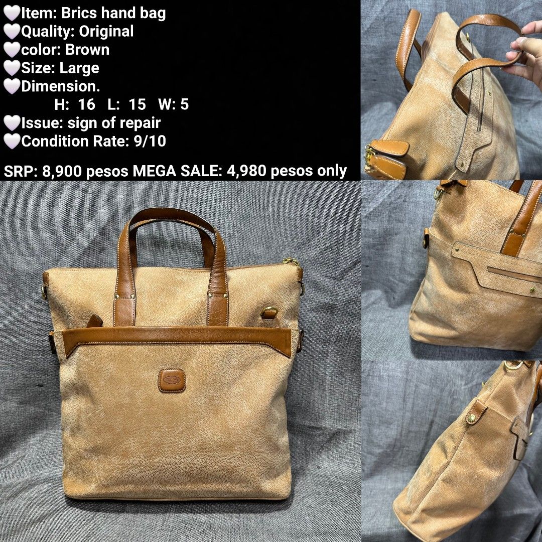Brics Brown Large Suede Leather Hand Bag (Category: Shoulder Bags) located in Manila. Submitted by almonddy26 (Listing ID 1457305377, Image 1). Description: - Brand: Brics - Size: Large - Color: Rich Brown - Material: Suede and Leather - Dimensions: H: 16, L: 15, W: 5 - Condition: 9/10 (minor sign of repair) - Original SRP: P8,900 - Mega Sale Price: P4,980 only!.
