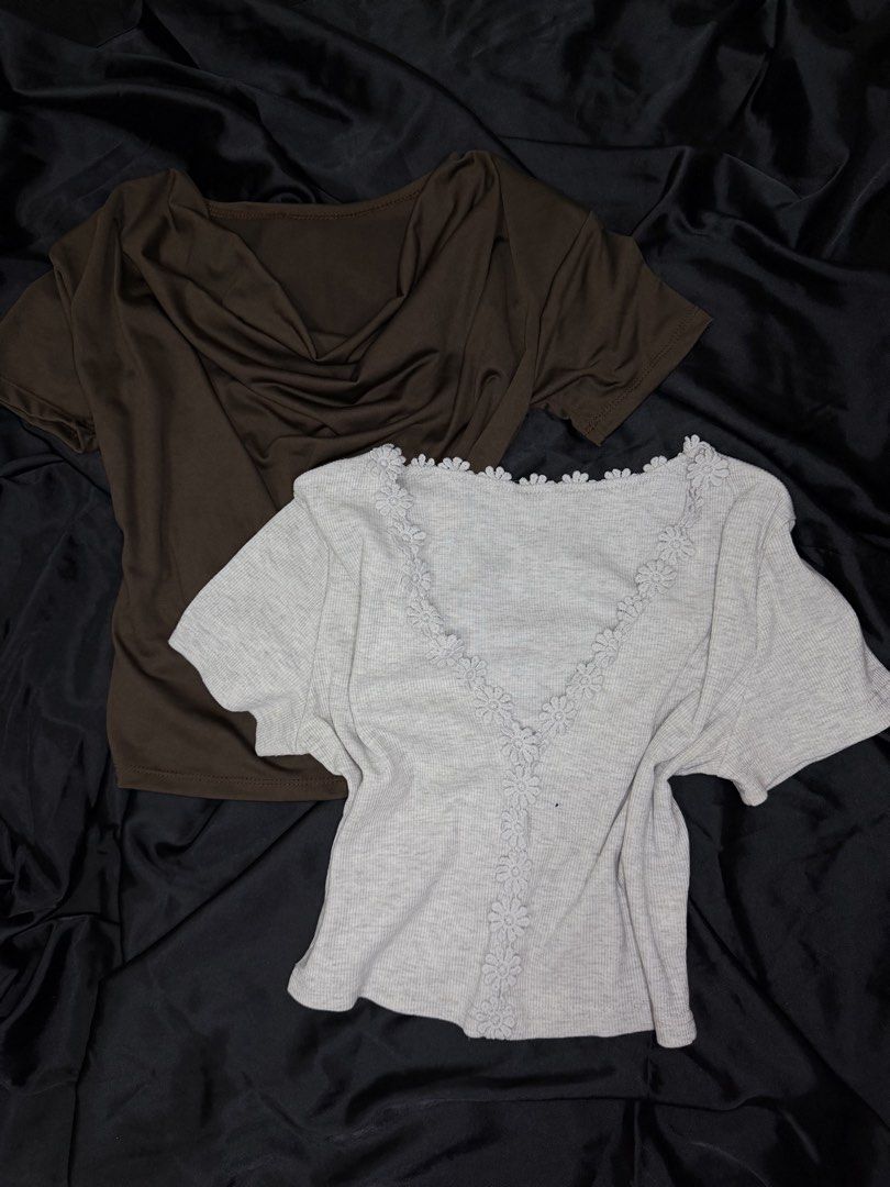 BUNDLE OF 2 - 4-way brown top & gray top (Category: Shirts) located in Manila. Submitted by mralde3031 (Listing ID 1457300779, Image 1). Description: Used once. BUNDLE OF 2 check profile for individual top. Fit xs-s.