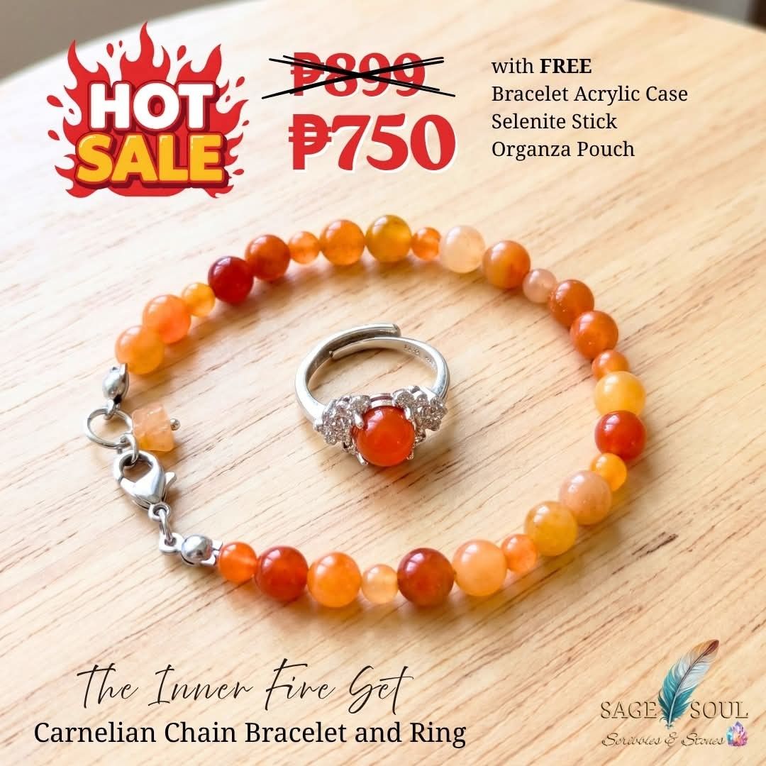 Carnelian Bracelet & Ring (Category: Bracelets) located in Manila. Submitted by sagesoulscribblesstones (Listing ID 1457174415, Image 1). Description: 🔥 Ignite Your Passion: The Inner Fire Set is Here! 🔥 Step into your power, motivation, and vibrant creative energy with our newest statement piece. Carnelian is known as the stone of courage, vitality, and motivation. Keeping your inner flame burning brightly through every challenge! ✨ 💎 Carneli
