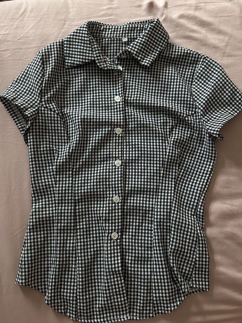 checkered button up (Category: Shirts) located in Singapore. Submitted by chloespreloved_ (Listing ID 1457313849, Image 2). Description: tagged size xxs, but im usually an s/xs so should fit xxs-s people! selling as im clearing closet mailing +3 dm for more info!.
