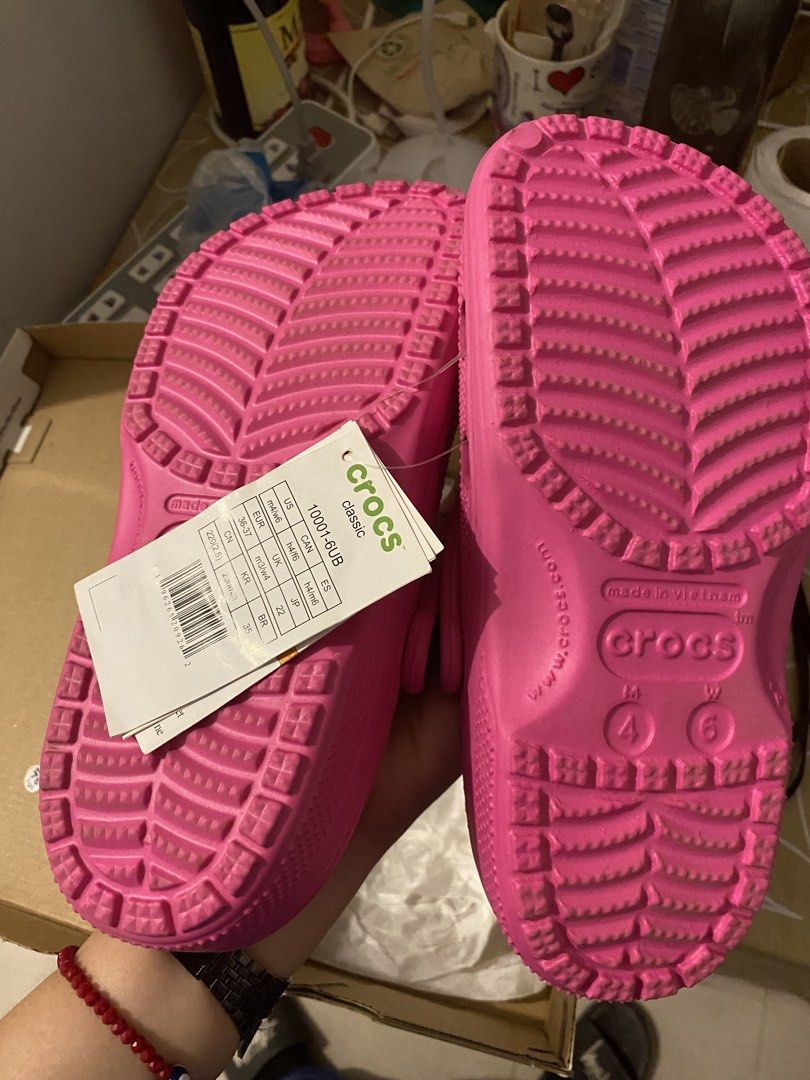 Crocs Classic Clogs Bright Pink Size US M4/W6 (Category: Slippers and slides) located in Manila. Submitted by alextris (Listing ID 1457276785, Image 3). Description: - Bright pink Crocs Classic clogs - Size: US M4/W6 (EUR 36-37 / 220mm) - Style: Classic slip-on - Perfect for everyday wear and lounging - Selling because they are no longer needed.