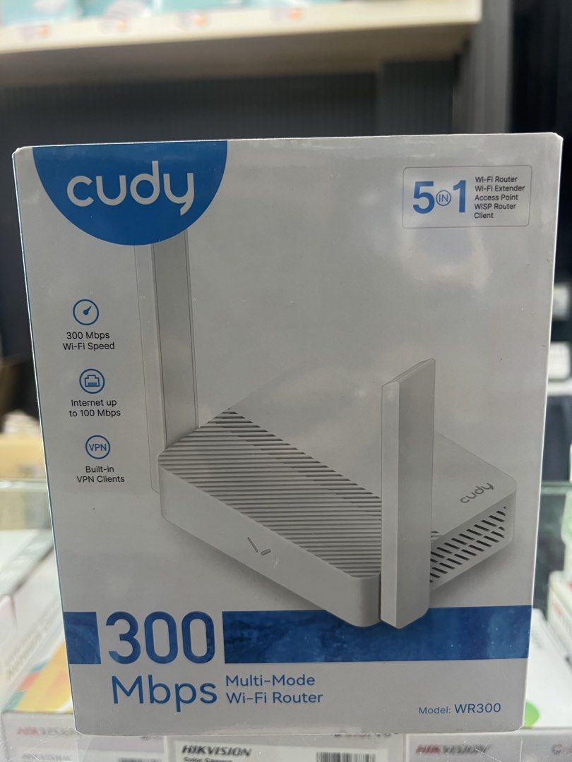 Cudy 300Mbps Wi-Fi Router (Category: Networking) located in Manila. Submitted by kyrenparts (Listing ID 1457190594, Image 1). Description: The Cudy WR300 N300 WiFi Router is an affordable 2.4 GHz single-band wireless router priced around ₱525 to ₱880. It delivers up to 300 Mbps Wi-Fi speeds, features four Fast Ethernet ports (1 WAN, 3 LAN), and covers roughly 90 square meters. It supports multiple operation modes including Router, Access Point, R