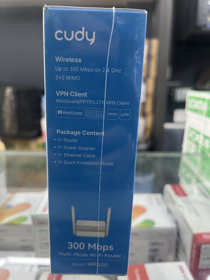 Cudy 300Mbps Wi-Fi Router (Category: Networking) located in Manila. Submitted by kyrenparts (Listing ID 1457190594, Image 3). Description: The Cudy WR300 N300 WiFi Router is an affordable 2.4 GHz single-band wireless router priced around ₱525 to ₱880. It delivers up to 300 Mbps Wi-Fi speeds, features four Fast Ethernet ports (1 WAN, 3 LAN), and covers roughly 90 square meters. It supports multiple operation modes including Router, Access Point, R