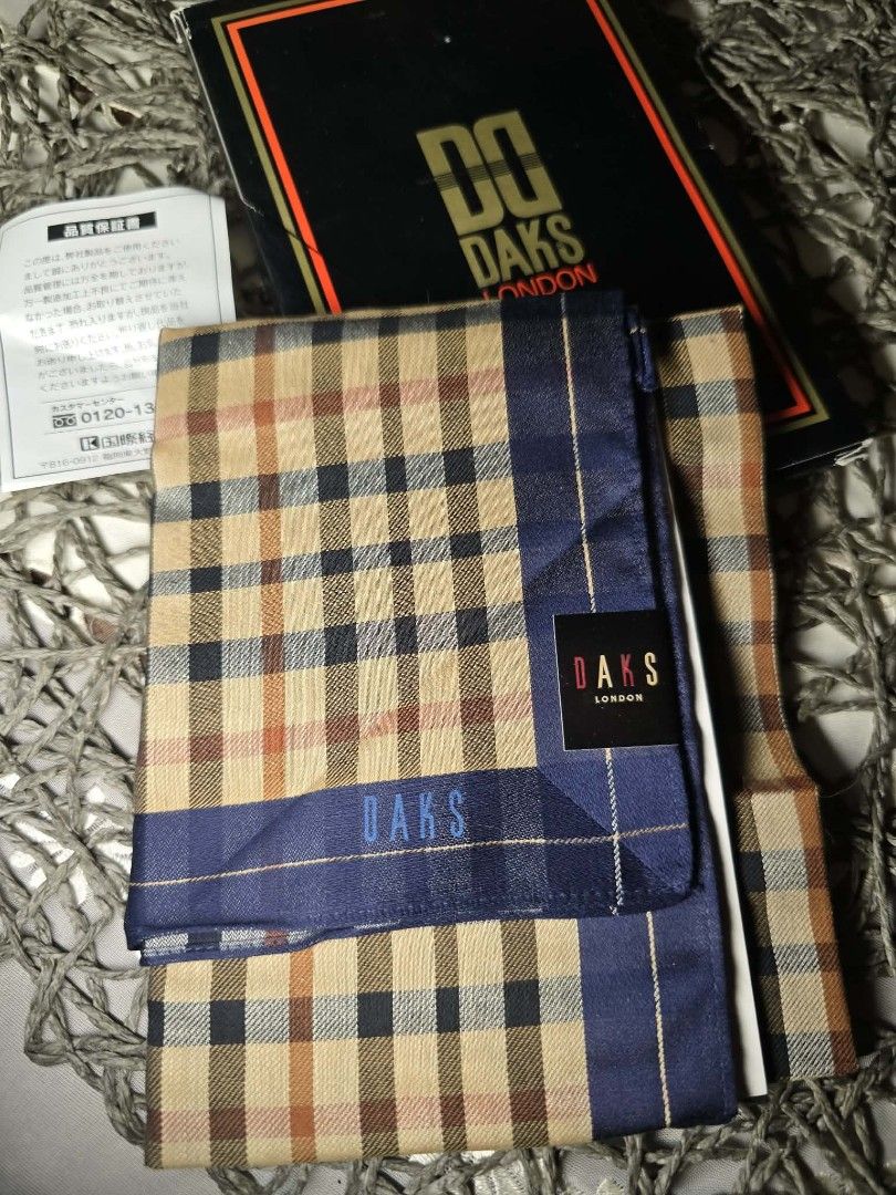 Daks London Checkered Handkerchief with gift Box (Category: Scarves) located in Zamboanga. Submitted by lunavinum (Listing ID 1457163301, Image 3). Description: - Authentic DAKS London handkerchief - Classic checkered pattern - Navy blue trim - Comes with original DAKS London box - Perfect accessory to complete your look - Ideal for gifting.