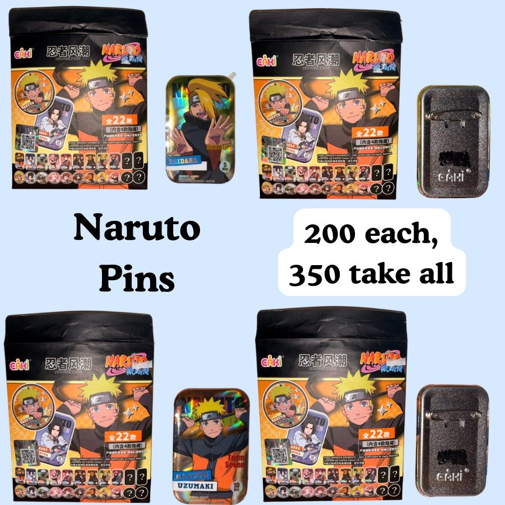 Deidara and Naruto EAKI Pins Naruto Shippuden (Category: Character Goods) located in Manila. Submitted by a.lexilexii (Listing ID 1457174991, Image 1). Description: - Available individually for P200 each. - Special bundle price: Get both for only P350! - A must-have for any true Naruto fan..