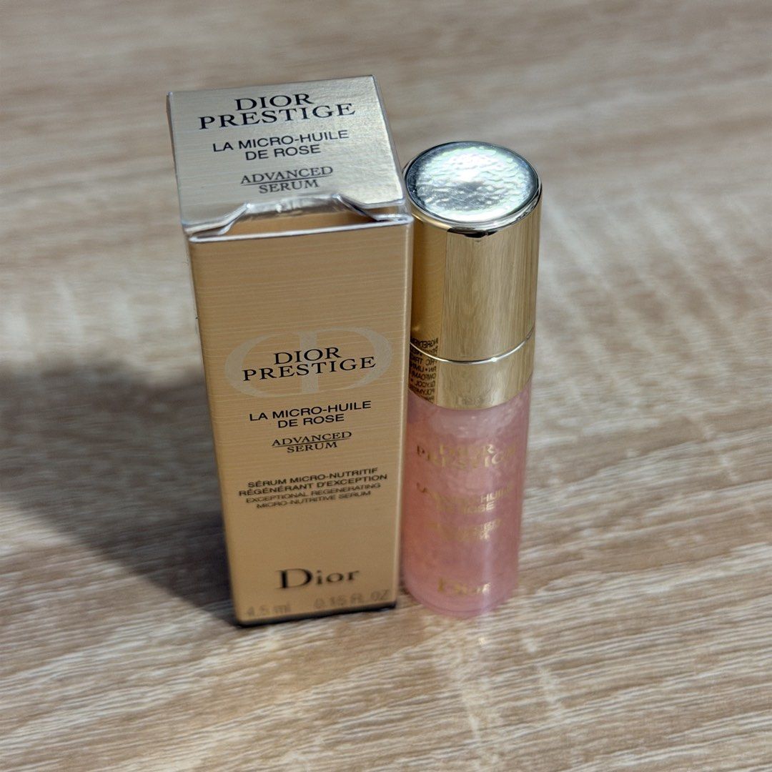 Dior Prestige La Micro-Huile De Rose Advanced Serum 4.5ml (Category: Face Care) located in Malabon City. Submitted by immaneedspace (Listing ID 1457276421, Image 1). Description: - Dior Prestige La Micro-Huile De Rose Advanced Serum - Convenient 4.5ml travel size - Regenerating micro-nutritive serum - Nourishes and revitalizes skin - Promotes a healthy, youthful glow - Perfect for trying out this luxurious product.