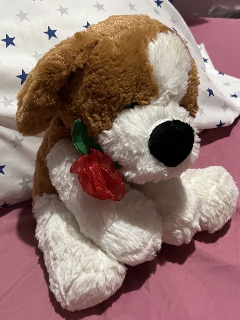 Dog stuffed toy w rose #d6 (Category: Plushies & Soft Toys) located in Paranaque City. Submitted by bonsaiart (Listing ID 1457274178, Image 3). Description: Pre owned Good condition 350(fixed) +sf Payment via paymaya/ gcash No to meetup No to cop / cod Shipping via j&t only No breaking of set or bundle.
