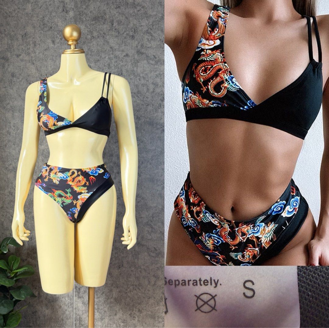 Dragon Print Bikini Set (Category: Bikinis & Swimsuits) located in Santa Rosa. Submitted by martess (Listing ID 1457181008, Image 1). Description: - Cool black bikini with dragon and cloud print - High-waisted bottoms for a flattering fit - Adjustable straps on the bikini top for custom comfort - Size S - Hand wash separately to maintain quality - Ideal for your next beach or pool day.