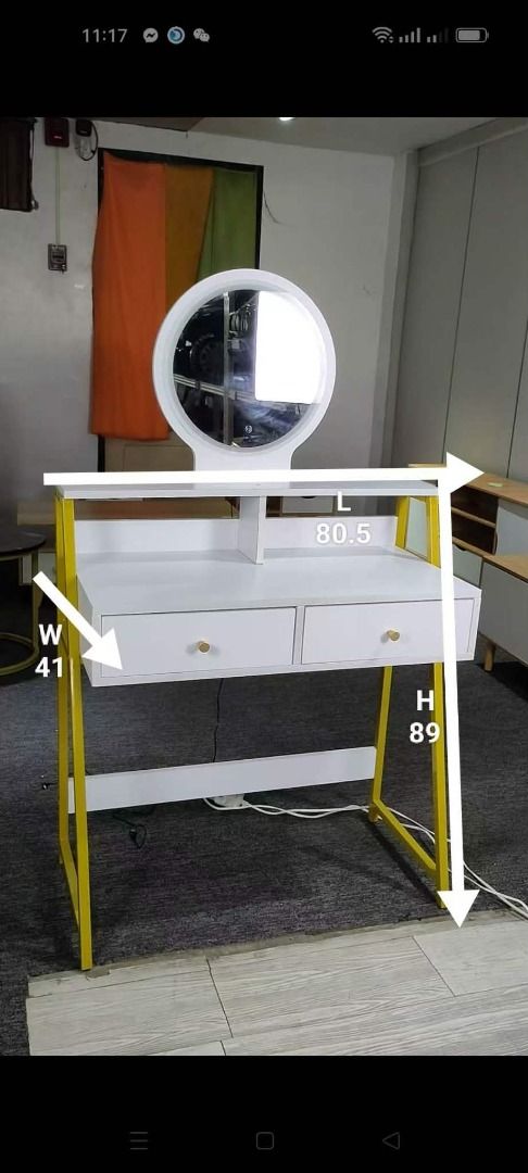 Dressing Table Makeup Vanity with Mirror LED Lights (Category: Other Home Furniture) located in Pasay City. Submitted by bravefalcon.8b60e2 (Listing ID 1457239896, Image 3). Description: Dressing Table Makeup Vanity with Mirror LED Lights Price: 3,200 PHP Product size is already indicated in the photo. Color: White Disassemble using the manual and basic tools 100% Brand new & High quality We ship nationwide 💯 LEGIT: We can provide a BIR Receipt 