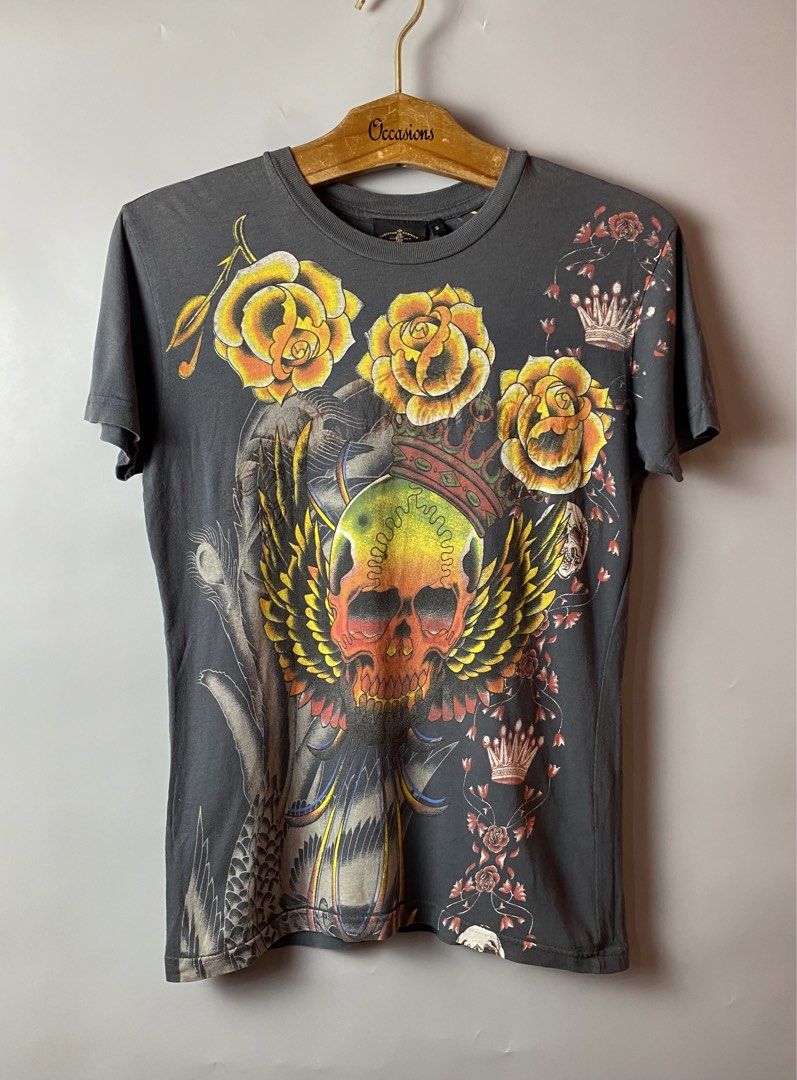 Ed Hardy Vintage Shirt (Category: Shirts) located in Quezon City. Submitted by loloyz123 (Listing ID 1457277636, Image 1). Description: Ed Hardy Vintage Shirt Condition: Very good Color rate: 9.5/10 Color: Gray Size: small L: 25 W: 17.5 inches.
