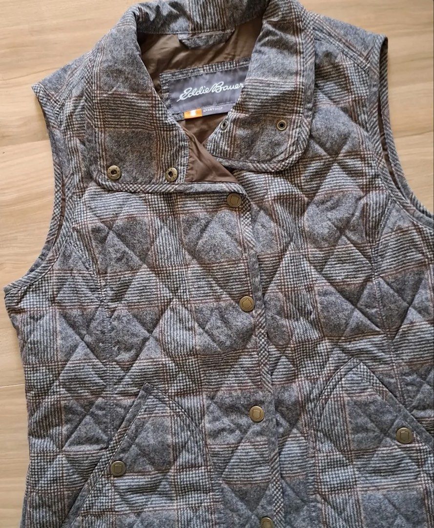 Eddie Bauer Brown Quilted Padded Vest (Category: Coats, Jackets and Outerwear) located in Quezon City. Submitted by jfr18 (Listing ID 1457280687, Image 1). Description: - size on tag: S but can fit until semi-large (back is adjustable depending on the fit you want) - check last photo for exact dimensions.