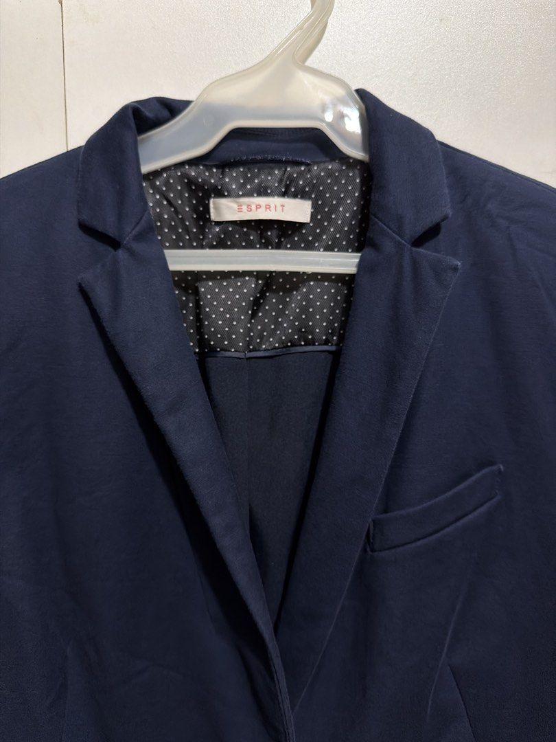 Esprit Navy Blue Two-Button Blazer (Category: Coats, Jackets and Outerwear) located in Mandaluyong City. Submitted by elleguh (Listing ID 1457243776, Image 2). Description: - Two-button front closure - Two flap pockets on the front - Inner lining - fits XS to S - needs a little steaming 😅.