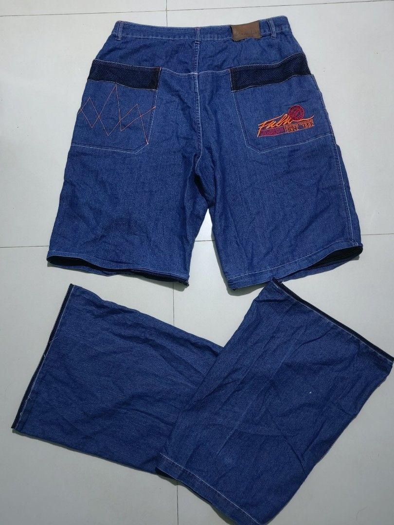 fubu Jeans - Convertible to Shorts (Category: Jeans) located in Las Pinas. Submitted by huslerz (Listing ID 1457271667, Image 2). Description: - fubu platinum denim jeans - Convertible design: zips off to become shorts - Embroidered fubu logo on back pocket - Classic blue wash - Ideal for a retro streetwear aesthetic - Unique and stylish design.