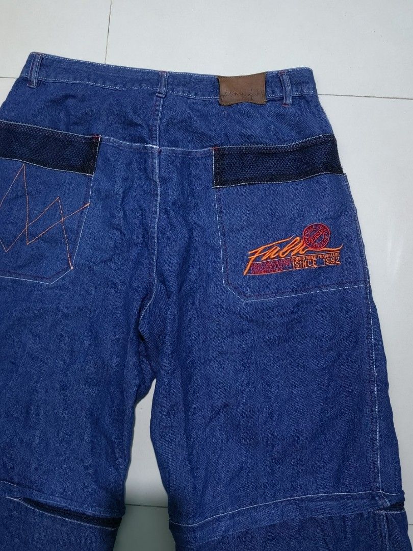 fubu Jeans - Convertible to Shorts (Category: Jeans) located in Las Pinas. Submitted by huslerz (Listing ID 1457271667, Image 3). Description: - fubu platinum denim jeans - Convertible design: zips off to become shorts - Embroidered fubu logo on back pocket - Classic blue wash - Ideal for a retro streetwear aesthetic - Unique and stylish design.