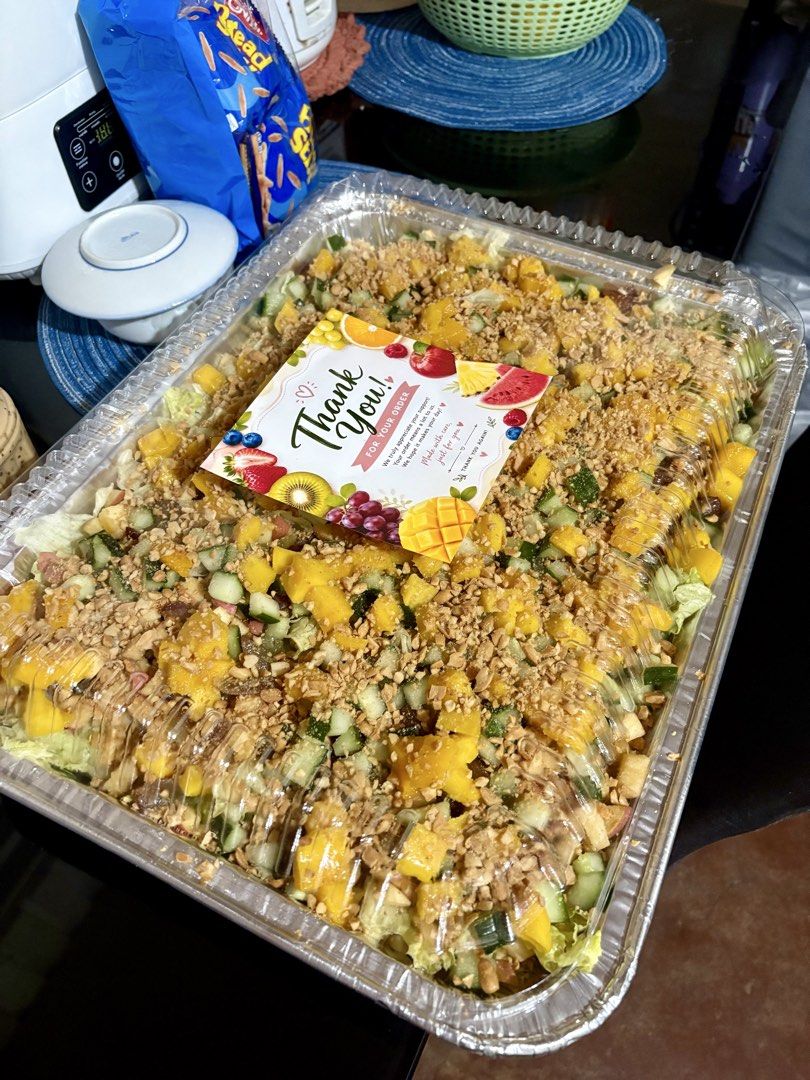 Fresh Vegie & Fruit salad (Category: Fresh Produce) located in Pasig City. Submitted by radiantluke88 (Listing ID 1457216891, Image 3). Description: Fresh Veggie and fruit salad with special sauce. Available in Party tray 1550 Med tray 550 Tub size 139 Made to orders. For your special events. Get together Family Gatherings Payment first. 📍Bambang Pasig Pick up and delivery. .