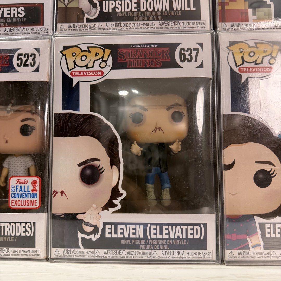 Funko Pop! Stranger Things Eleven (Elevated) #637 (Category: Figurines & Statues) located in Manila. Submitted by badgalririri (Listing ID 1457306328, Image 1). Description: - Funko Pop! Eleven (Elevated) #637 - Stranger Things Netflix Original Series collectible - Scratches on the protector only.