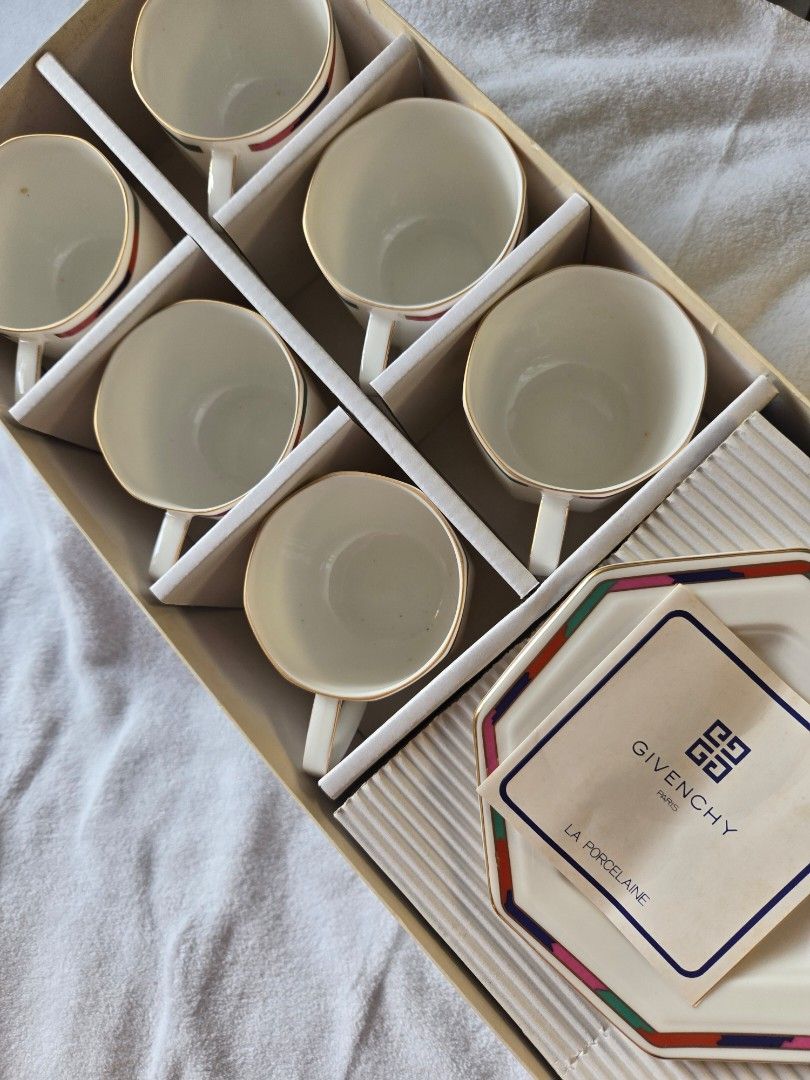 GIVENCHY CUPS & SAUCERS (Category: Coffee & Tea Tableware) located in Mandaluyong City. Submitted by lawrencelim816 (Listing ID 1457142829, Image 3). Description: Elegant Givenchy cups and saucers, perfect for coffee or tea and a beautiful addition to your fine tableware collection. 🤍 ☕ Set: 6 Cups & 6 Saucers ✨ Condition: New 📦 Box: Included — with signs of storage #Givenchy #GivenchyTableware #CupsAndSaucers #FineTableware #TablewareForSale #
