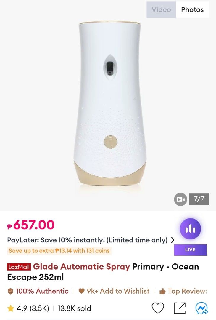 GLADE Automatic Spray w/ Free Refill (Category: Home Fragrance) located in Manila. Submitted by helpmedeclutter___ (Listing ID 1457177537, Image 2). Description: - Glade Automatic Spray - Comes with Lavender & Vanilla refill (85% full) - Features adjustable time settings - Includes a boost button for instant fragrance - Provides up to 70 days of freshness (at low setting) - Portable and battery-operated - Easy-open latch for convenient refills - 