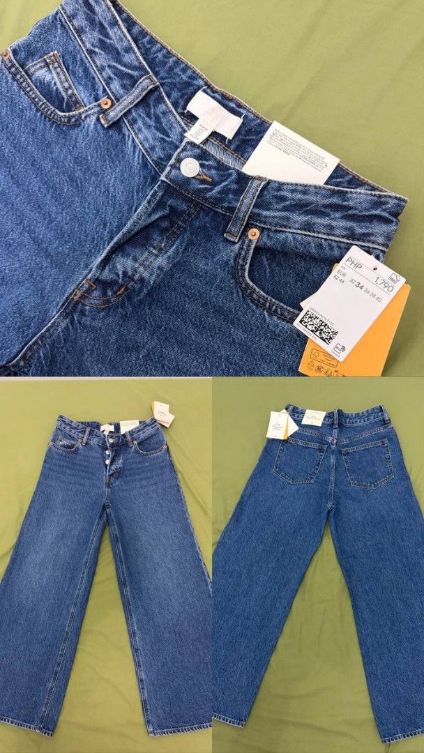 H&M Wide Regular Waist Denim Jeans (Category: Jeans) located in Caloocan City. Submitted by dianeee94 (Listing ID 1457298647, Image 2). Description: - Brand: H&M - Color: Blue Denim - Style: Wide Leg Jeans - Fit: Regular Waist - Closure: Button Fly - Pockets: 5-pocket design - Approximate Measurements: - Waist: 29-30 inches as shown in tape measure picture - Inseam: 79cm - Perfect for a casual and stylish look. Rfs: doesn't fit for me na, also ne