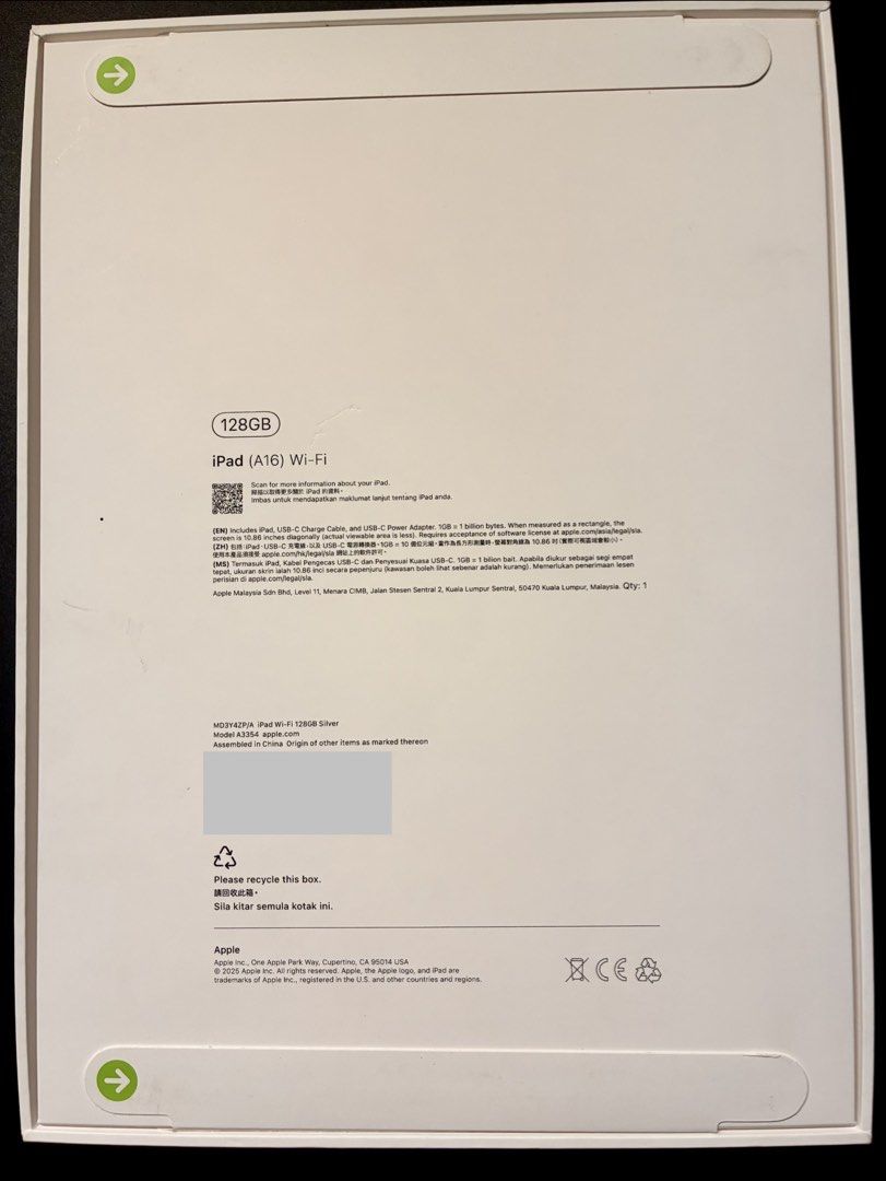 iPad A16 (Category: iPad) located in Shah Alam. Submitted by kimgoondi (Listing ID 1457304413, Image 2). Description: Brand New iPad A16 (Silver) with 128GB. Meet up only 📍Klang Area.