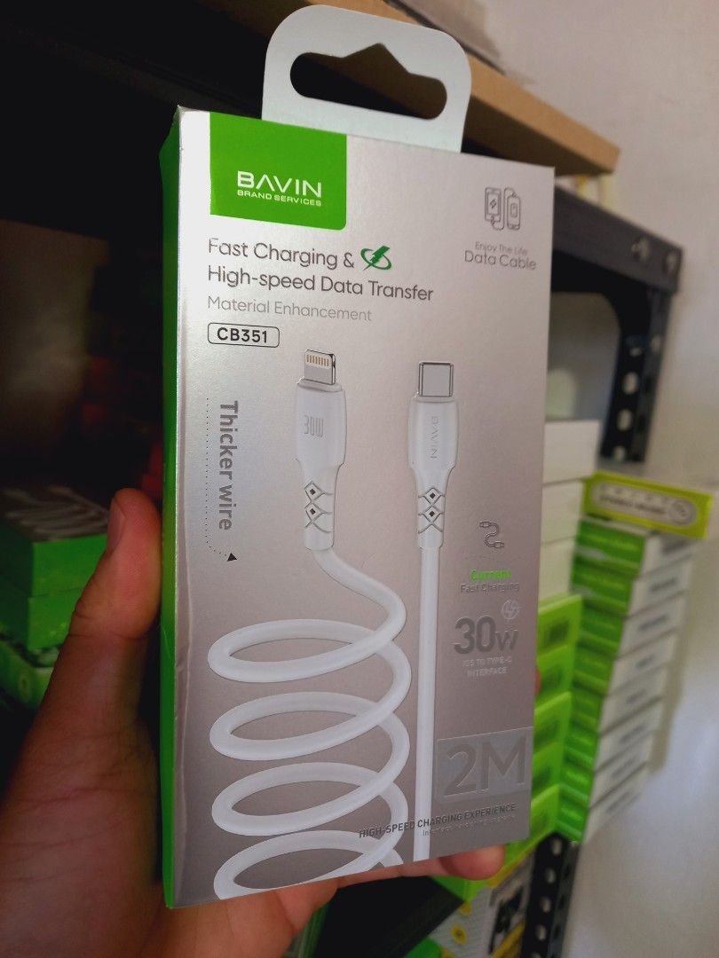 IPHONE CHARGER / CABLE TYPE C TO LIGHTNING 2METERS (Category: Chargers & Cables) located in Pasig City. Submitted by gentle_jerico (Listing ID 1457221815, Image 2). Description: Bavin : Type c to Lightning Cable -2meters long -30watts available, pm to order. 📩.