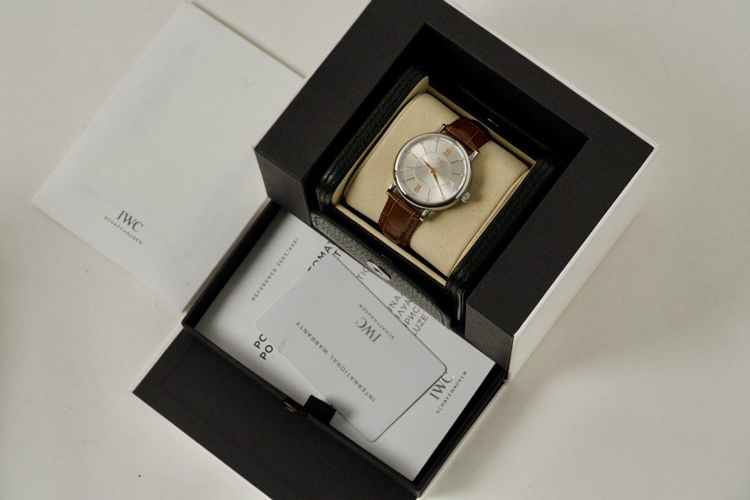 IWC Schaffhausen Portofino (Category: Women's Watches) located in Makati City. Submitted by c_tanada (Listing ID 1457276596, Image 2). Description: IWC Portofino (Ladies) Ref no. IW458101 Year: 2020 Case: 37mm, Steel Dial: Burst Silver, w/ Diamond Hour Markers Movement: Automatic Strap: original IWC Leather strap Inclusions: ✅ Box ✅ Leather travel case ✅ Warranty Card DM us to set your viewing appointments in Legazpi Village, Makati and BF Homes,
