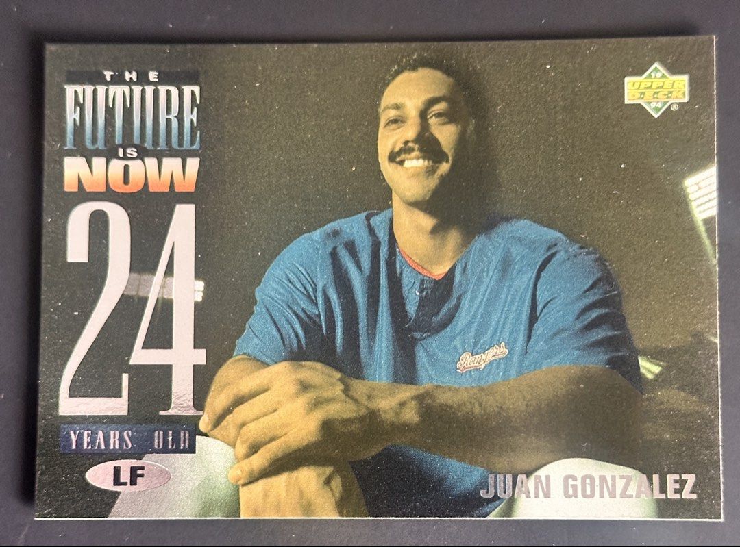 Juan Gonzalez - 1994 Upper Deck The Future Is Now Baseball Card (Category: Raw Singles) located in Mandaluyong City. Submitted by collectorsobsessions (Listing ID 1457301147, Image 1). Description: - Card is in Excellent condition. - With slight yellowing due to age. - PRICE: P60.