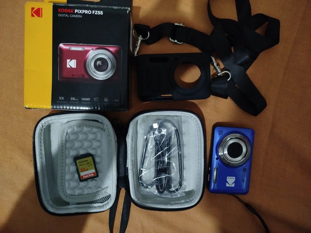 Kodak Pixpro Fz55 (Category: Cameras) located in Lucena. Submitted by bnkeyks (Listing ID 1457284368, Image 1). Description: -Blue Kodak PIXPRO FZ55 Digital Camera -16MP for clear photos -5x optical zoom -Record video up to full HD -With Case, Bag, Charger -32gb sd card included -Perfect for someone who loves to take photos and videos -Used once tapos nilagay na ulit sa box .