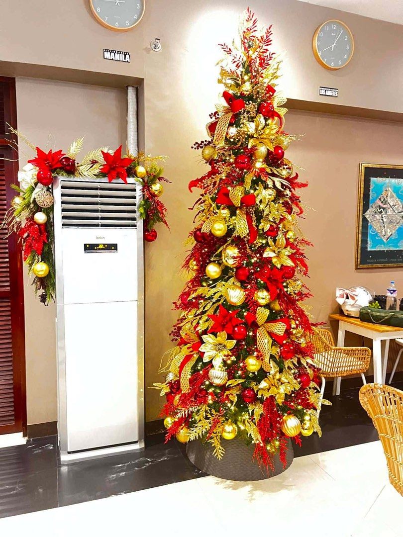Large Decorated Christmas Tree with Ornaments and Lights (Category: Other Home Decor) located in Manila. Submitted by jamesgani08 (Listing ID 1457149882, Image 2). Description: - Beautifully decorated Christmas tree - Features red, gold, and white ornaments - Includes poinsettias and ribbons - Comes with warm LED lights - Creates a festive atmosphere for home or office - Ready to bring holiday cheer!.