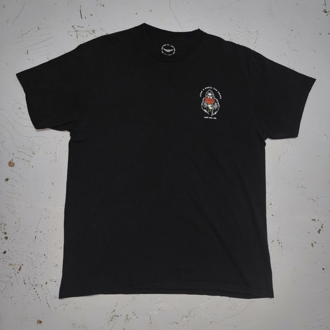 Last Call Co. Black Graphic Tee Grim Reaper (Category: Tshirts & Polo Shirts ) located in Valencia. Submitted by ajax.arrow (Listing ID 1457255811, Image 2). Description: 22" W x 30" L.
