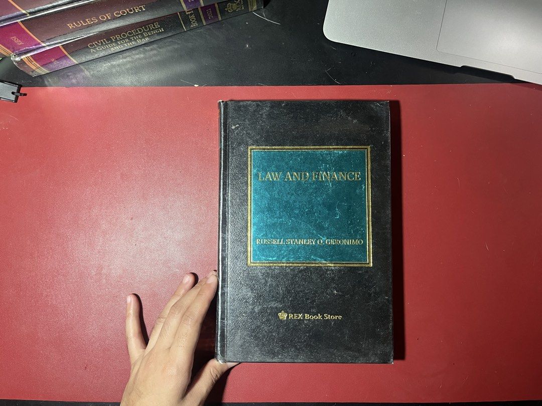 Law and Finance by Geronimo (2019) (Category: Textbooks) located in Manila. Submitted by ceteris (Listing ID 1457192688, Image 1). Description: - Highlights: Minimal - Engraving: None - Current edition: Yes (as of Aug. 2026) - Original price: ₱1338.