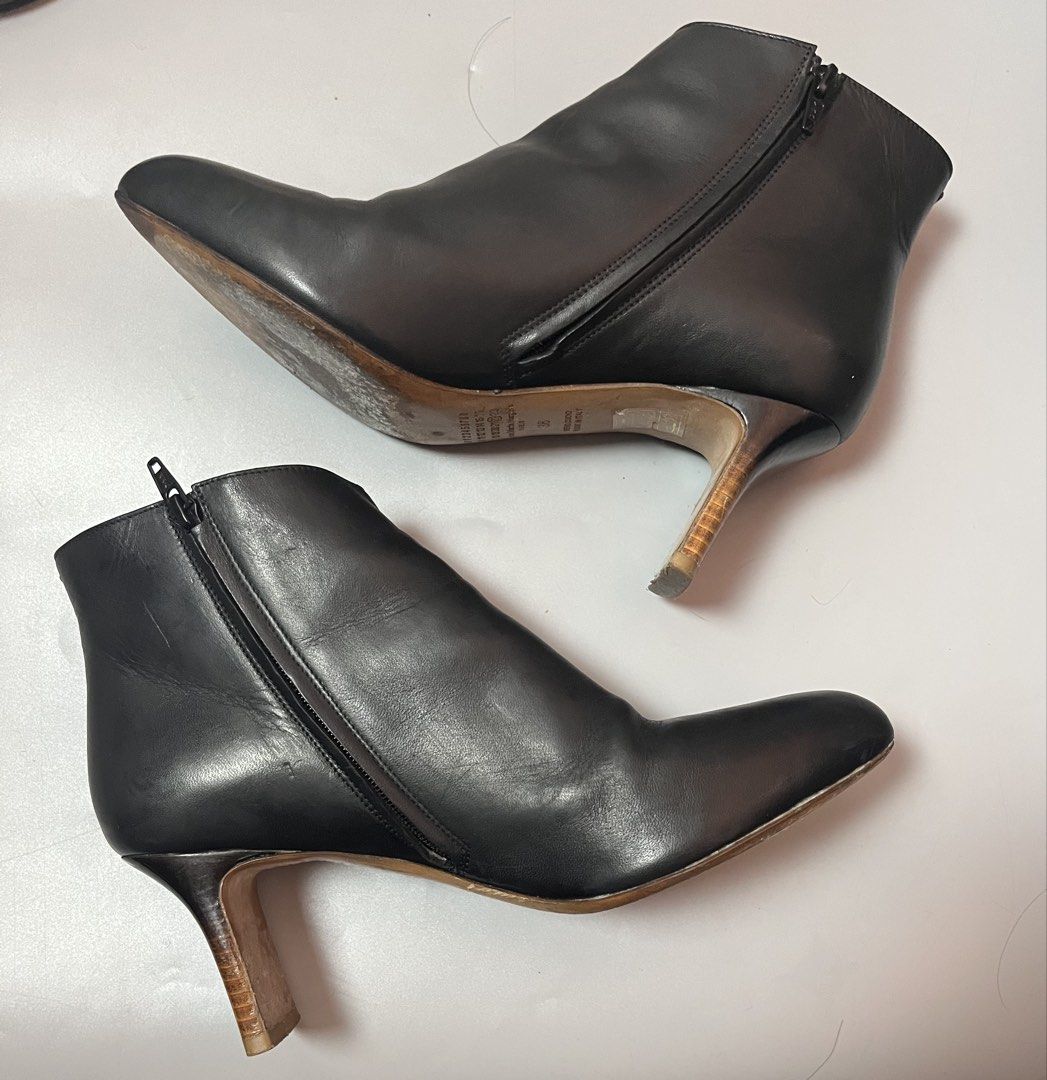 Maison Margiela leather heeled ankle boots (Category: Boots) located in Quezon City. Submitted by theideal (Listing ID 1457196218, Image 3). Description: Read first before buy Legit/authentic Maison Margiela leather heeled ankle boots No box Size 36 fits 6 womens Still in good and presentable condition Crease and scratch due to sign of use No major flaws See picture details posted.