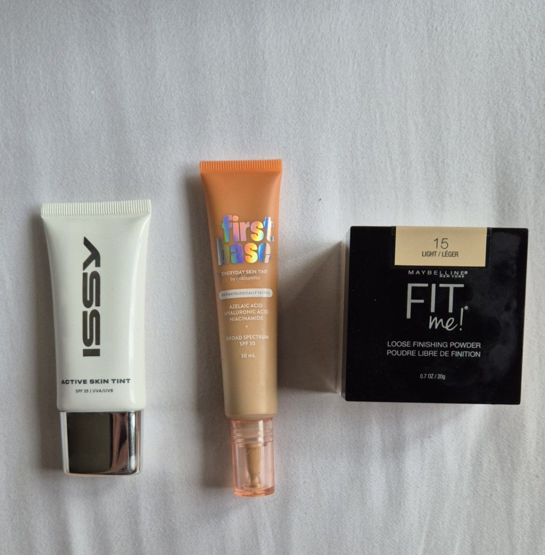 Makeup Bundle (Category: Makeup) located in Malabon City. Submitted by wwhj1204 (Listing ID 1457169772, Image 1). Description: Issy Active Skin tint - Beech - Php 200 *used twice *not my shade *purchased online/no box Colourette Skin tint - Lazi - Php 200 *used once *not my shade *purchased in store/no box Maybelline Loose Powder - Light - Php 300 *not my shade *purchased in the US/no box.