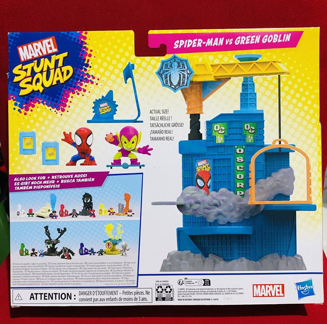 Marvel Stunt Squad Spider-Man vs Green Goblin Playset Hasbro (Category: Action & Battle Toys) located in Cagayan de Oro. Submitted by sethmarko27 (Listing ID 1457192186, Image 2). Description: - Awesome Marvel Stunt Squad playset - Features Spider-Man vs Green Goblin battle - Includes figures and building playset - Perfect for Marvel fans - Fun for kids - Get ready for exciting stunts!.